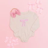 Coquette Bow Patch Long Sleeve Romper - Natural