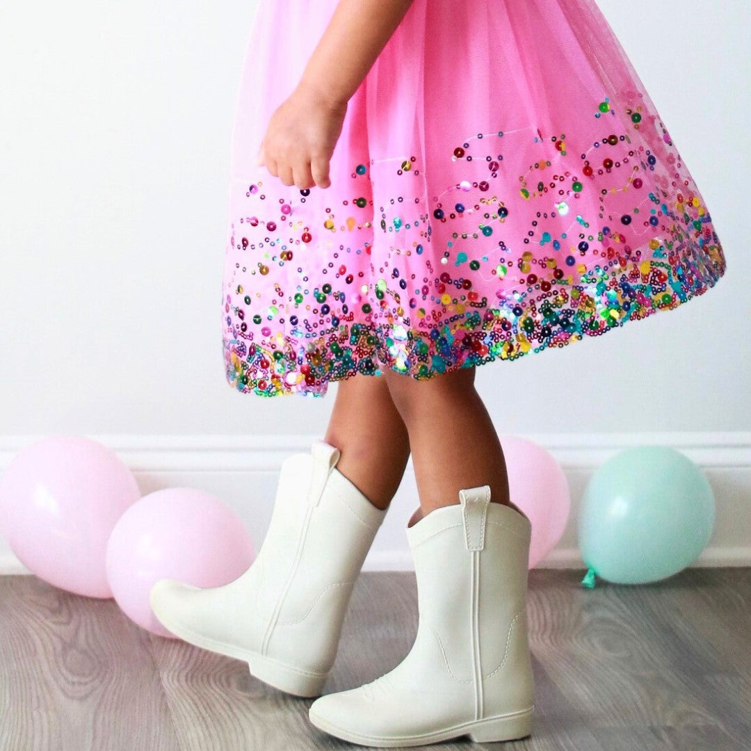 Pink Confetti Short Sleeve Tutu Dress