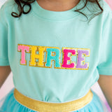 Third Birthday Patch Short Sleeve T-Shirt - Aqua