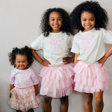 Ditsy Floral Bow Patch Short Sleeve T-Shirt - Ballet