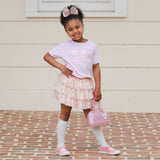Ditsy Floral Bow Patch Short Sleeve T-Shirt - Ballet