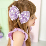 Lavender Ditsy Daisy Easter Tulle Bow Clip
