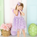 Lavender Ditsy Daisy Easter Tulle Bow Clip