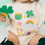 Lucky Doodle St. Patrick's Day Long Sleeve Romper - Natural