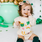 Lucky Doodle St. Patrick's Day Long Sleeve Romper - Natural