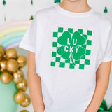 Lucky Shamrock Checkered St. Patrick's Day Short Sleeve T-Shirt - White