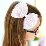 Pink Ditsy Daisy Easter Tulle Bow Clip