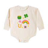 Lucky Doodle St. Patrick's Day Long Sleeve Romper - Natural