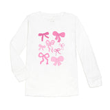Coquette Bow Doodle Long Sleeve Shirt - White