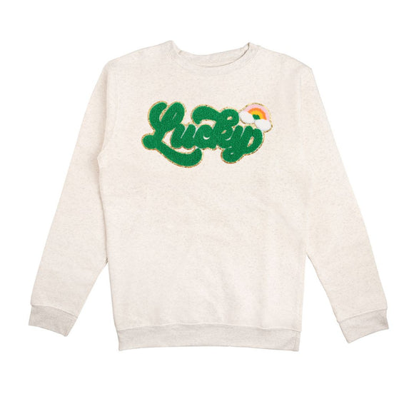 Lucky Rainbow Patch St. Patrick's Day Adult Sweatshirt - Natural