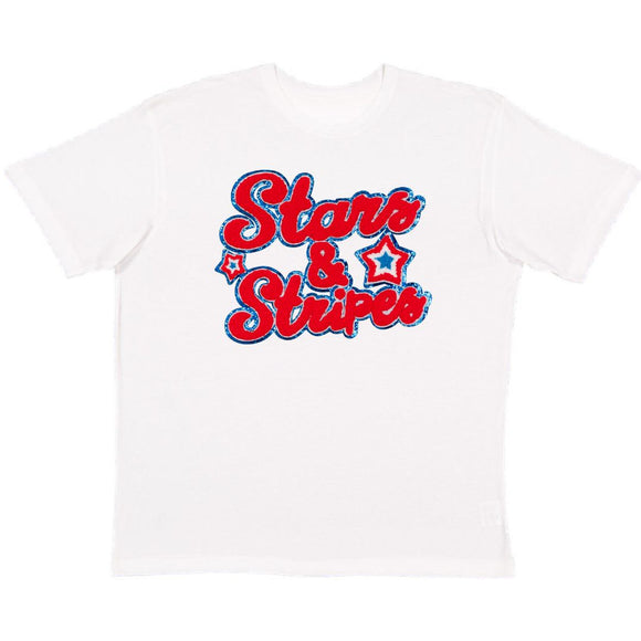 Stars and Stripes Patch Adult Short Sleeve T-Shirt - White