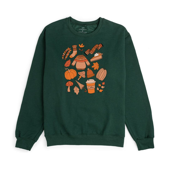 Fall Favorite Things Adult Sweatshirt - Forest Green