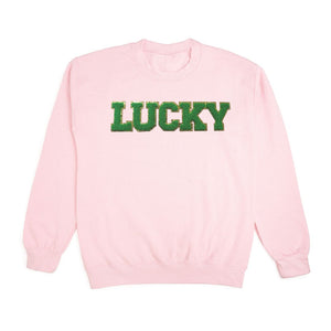 Lucky Green And Gold Patch St. Patrick's Day Adult Sweatshirt - Pink