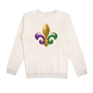 Mardi Gras Fleur De Lis Patch Adult Sweatshirt - Natural