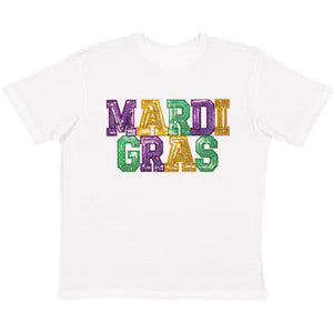 Mardi Gras Patch Adult Short Sleeve T-Shirt - White