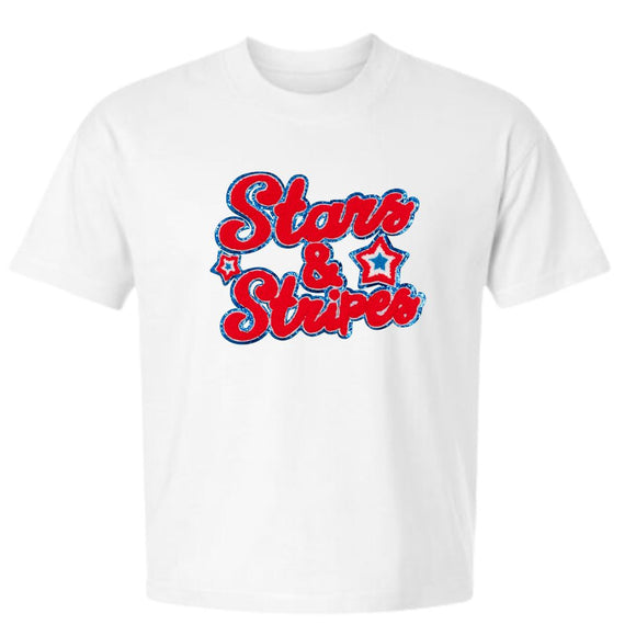 Stars and Stripes Patch Adult Short Sleeve T-Shirt - White