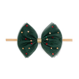 Emerald Rhinestone Christmas Tulle Bow Baby Headband