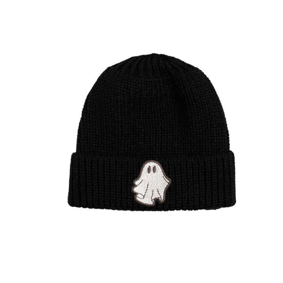 Ghost Patch Halloween Beanie - Black
