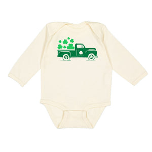 Shamrock Truck St. Patrick's Day Long Sleeve Bodysuit - Natural