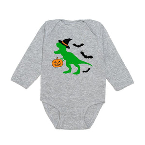 Trick Rawr Treat Halloween Long Sleeve Bodysuit - Gray