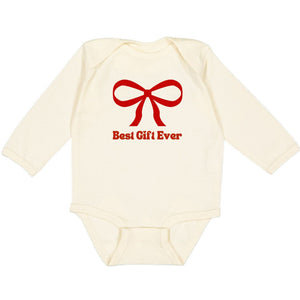 Best Gift Ever Christmas Long Sleeve Bodysuit - Natural