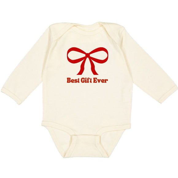 Best Gift Ever Christmas Long Sleeve Bodysuit - Natural