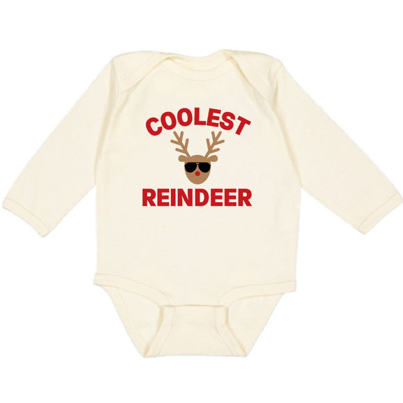 Coolest Reindeer Christmas Long Sleeve Bodysuit - Natural