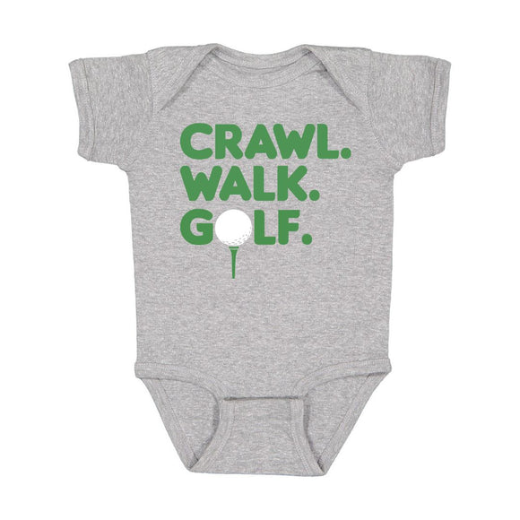 Crawl, Walk, Golf Short Sleeve Bodysuit - Gray