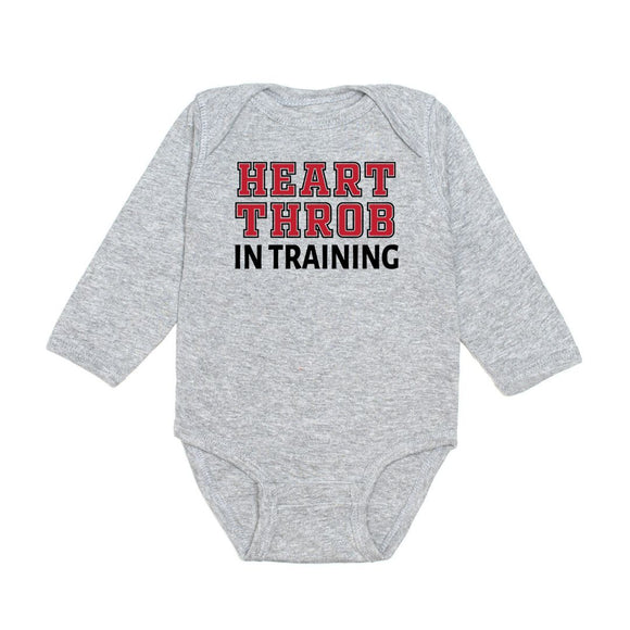Heart Throb in Training Valentine's Day Long Sleeve Bodysuit - Gray