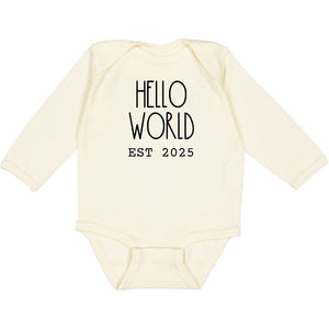 Hello World Est 2025 Long Sleeve Bodysuit - Natural