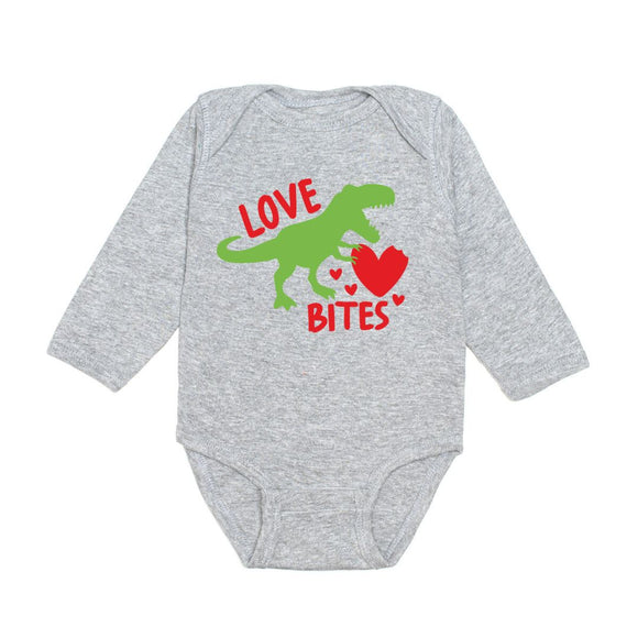 Love Bites Valentine's Day Long Sleeve Bodysuit - Gray