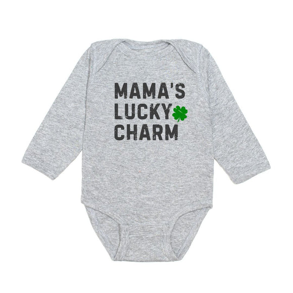 Mama's Lucky Charm St. Patrick's Day Long Sleeve Bodysuit - Gray