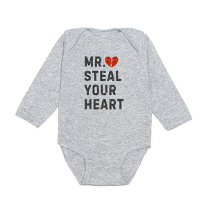 Mr. Steal Your Heart Valentine's Day Long Sleeve Bodysuit - Gray