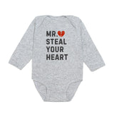 Mr. Steal Your Heart Valentine's Day Long Sleeve Bodysuit - Gray