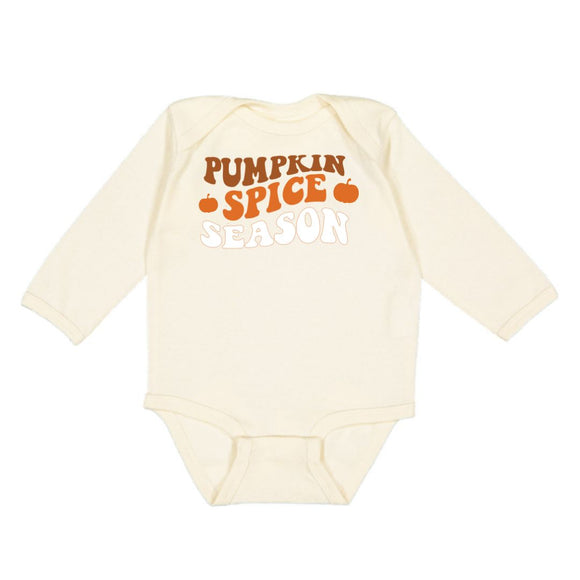 Pumpkin Spice Season Long Sleeve Bodysuit - Natural