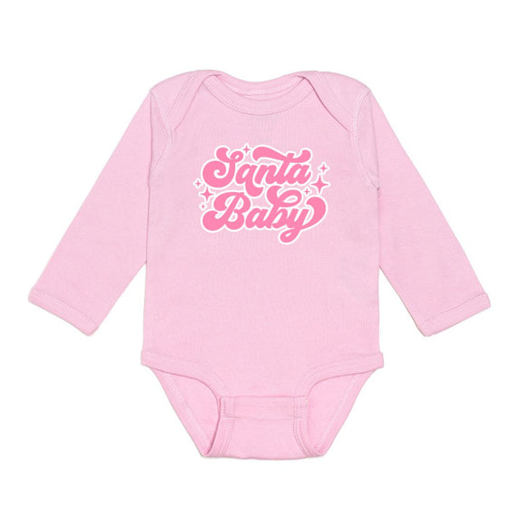 Santa Baby Christmas Long Sleeve Bodysuit - Pink