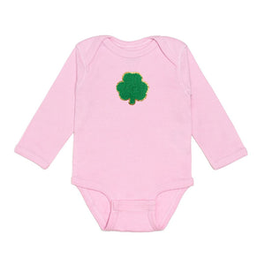 Shamrock Patch St. Patrick's Day Long Sleeve Bodysuit - Pink