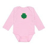Shamrock Patch St. Patrick's Day Long Sleeve Bodysuit - Pink