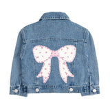 Pearl and Gemstone Floral Bow Patch Denim Jacket