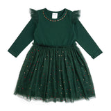 Emerald Rhinestone Christmas Long Sleeve Tutu Dress