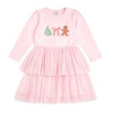Gingerbread Embroidered Christmas Long Sleeve Tutu Dress