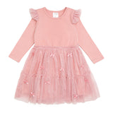 Satin Bow Long Sleeve Tutu Dress