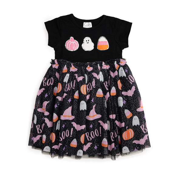 Boo Halloween Short Sleeve Tutu Dress