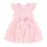 Flocked Heart Valentine's Day Tiered Short Sleeve Tutu Dress