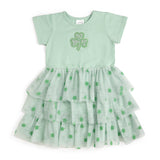 Flocked Shamrock St. Patrick's Day Tiered Short Sleeve Tutu Dress