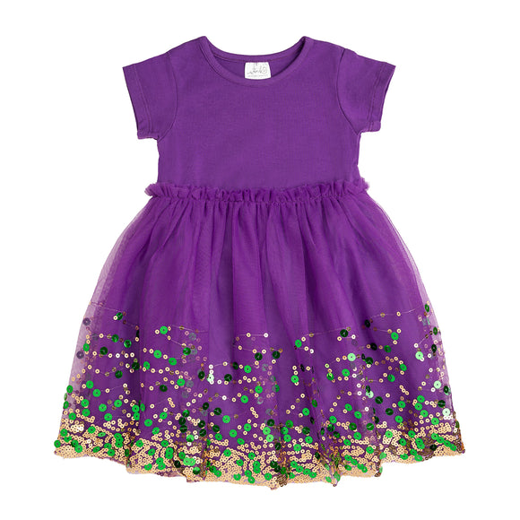 Mardi Gras Confetti Short Sleeve Tutu Dress