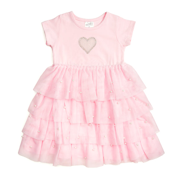 Pearl Heart Tiered Short Sleeve Tutu Dress
