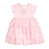 Pearl Heart Tiered Short Sleeve Tutu Dress