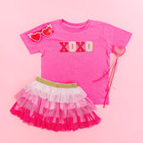 XOXO Patch Valentine's Day Short Sleeve T-Shirt - Raspberry