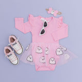 Ghost Sequin Halloween Long Sleeve Tutu Bodysuit